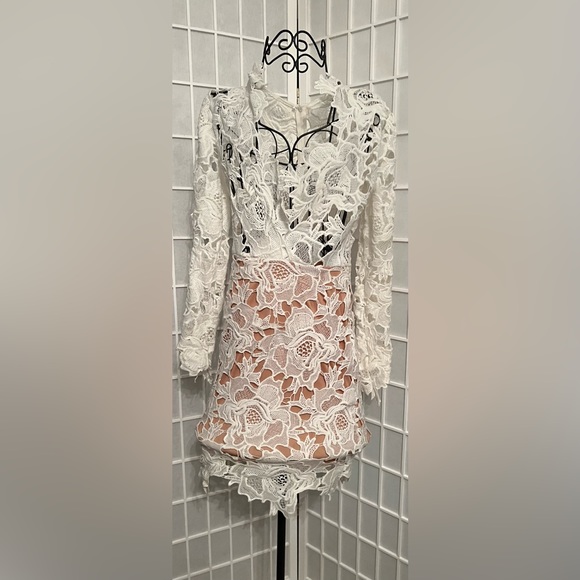 Ivory White Deep V Lace Bodycon Dress - Picture 5 of 13